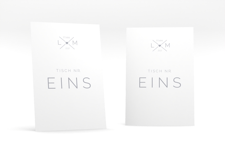 Tischnummer Hochzeit Initials Tischaufsteller grau mit Initialen im minimalistischen Design