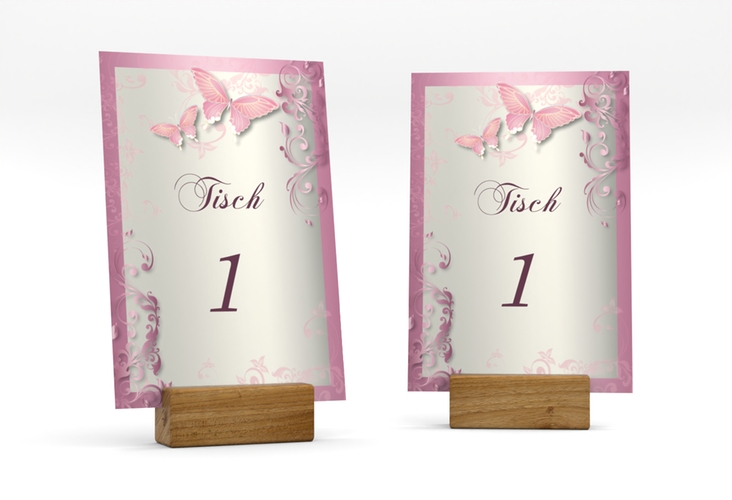Tischnummer Hochzeit Toulouse Tischaufsteller rosa hochglanz