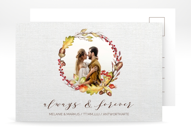 Antwortkarte Hochzeit Herbstlich A6 Postkarte weiss hochglanz