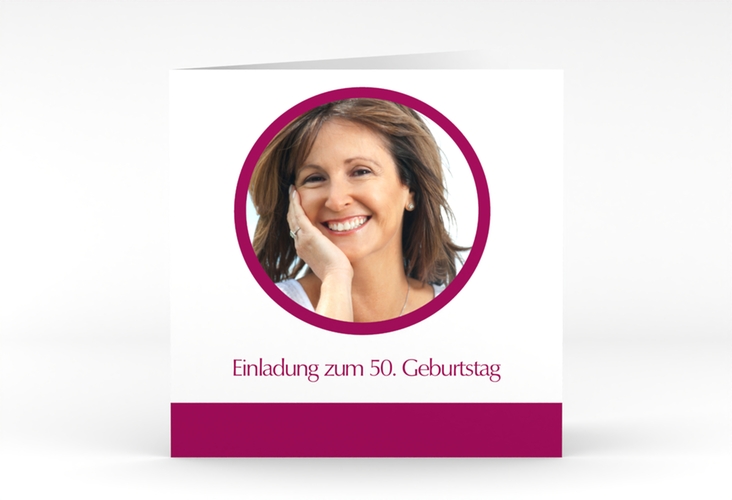 Einladung 50. Geburtstag Anton/Antonia quadr. Klappkarte pink schlicht mit Foto