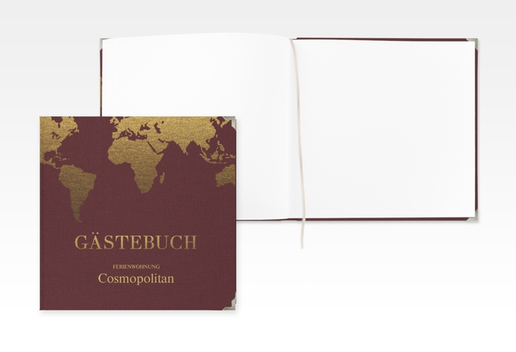 Gästebuch Selection Ferienwohnung Cosmopolitan Leinen-Hardcover rot mit Weltkarte