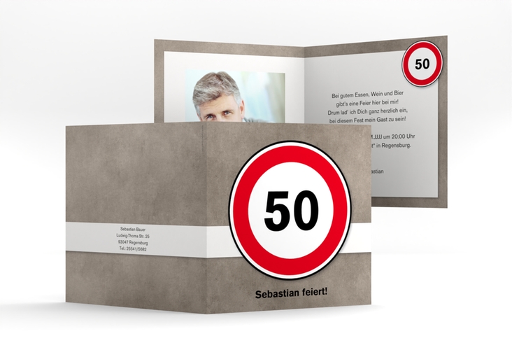 Einladung 50. Geburtstag Emil/Emma quadr. Klappkarte hochglanz