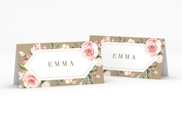 Tischkarte Hochzeit Graceful Tischkarten mit Rosenblüten in Rosa und Weiß