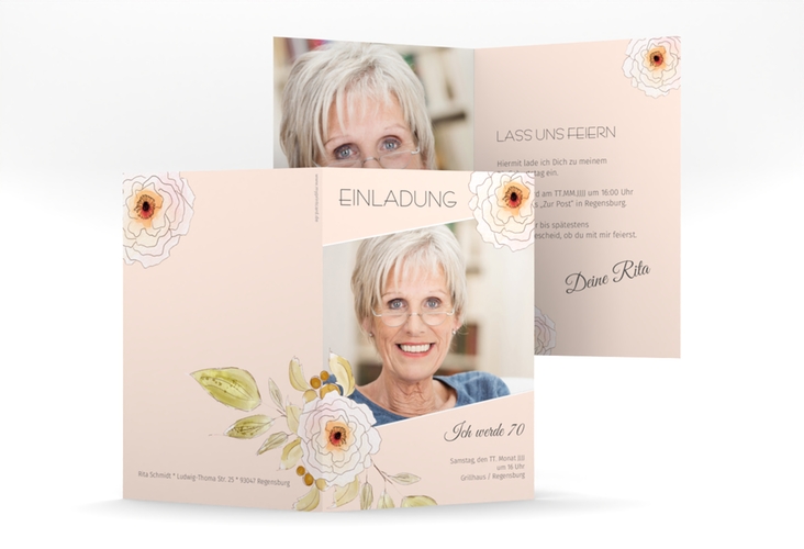 Einladung 70. Geburtstag Fleur A6 Klappkarte hoch