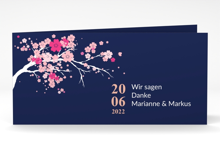Danksagungskarte Hochzeit Sakura lange Klappkarte quer