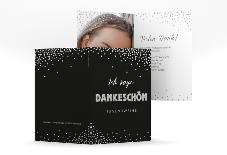 Danksagung Jugendweihe Glimmer A6 Klappkarte hoch grau
