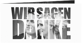 Dankeskarte Hochzeit Letters lange Klappkarte quer weiss