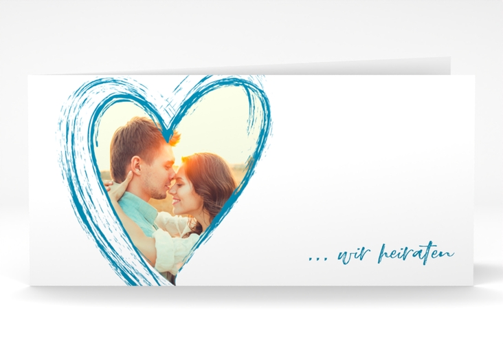 Hochzeitseinladung Liebe lange Klappkarte quer tuerkis
