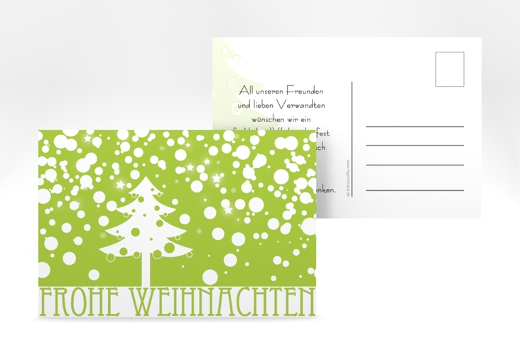 Weihnachtskarte Wishes A6 Postkarte hochglanz mit Winterlandschaft und Art Déco Schriftzug