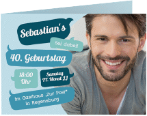 Einladung 40. Geburtstag Whatsup A6 Klappkarte quer blau