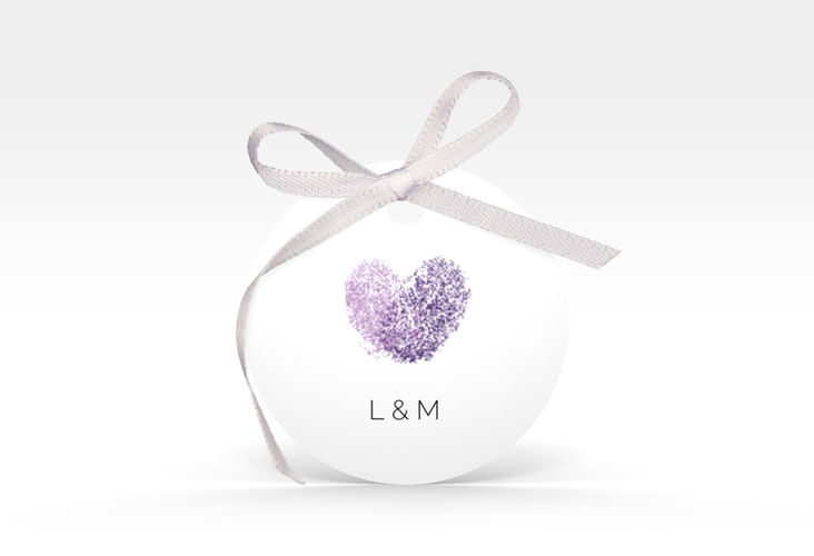 Geschenkanhänger Hochzeit Fingerprint Geschenkanhänger, rund lila schlicht mit Fingerabdruck-Motiv
