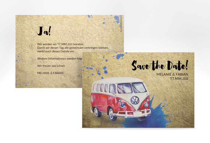 Save the Date-Karte Bulli A6 Karte quer beige