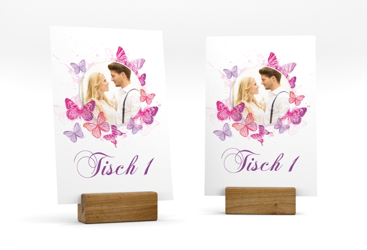 Tischnummer Hochzeit Schmetterlinge Tischaufsteller pink