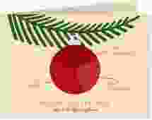 Geschäftliche Weihnachtskarte Diagramm A6 Klappkarte quer apricot mit roter Weihnachtskugel als Tortendiagramm