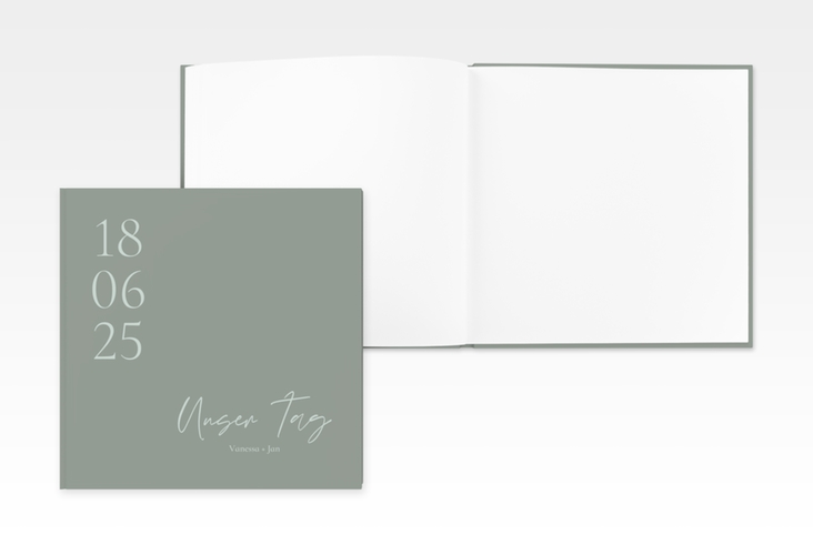 Gästebuch Creation Day 20 x 20 cm, Hardcover gruen mit Datum im minimalistischen Design