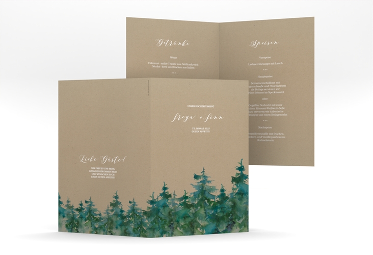 Menükarte Hochzeit Evergreen A5 Klappkarte hoch