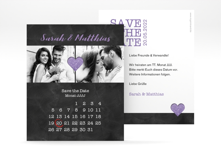 Save the Date-Kalenderblatt Sparkly Kalenderblatt-Karte lila