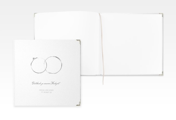 Gästebuch Selection Hochzeit Trauringe Leinen-Hardcover grau minimalistisch gestaltet mit zwei Eheringen
