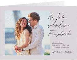 Klick: Details zu Hochzeitseinladung "Liebesbekundung" anzeigen Hochzeitseinladung Liebesbekundung mittlere Klappkarte quer grau