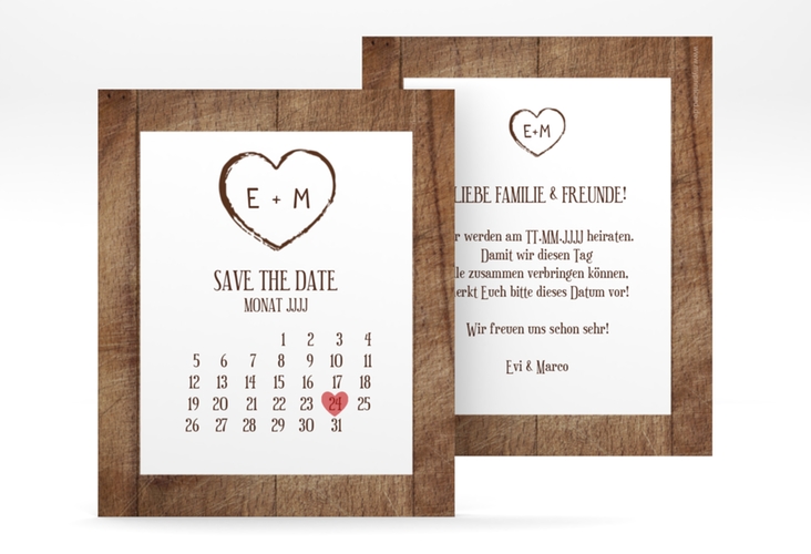 Save the Date-Kalenderblatt Wood Kalenderblatt-Karte hochglanz