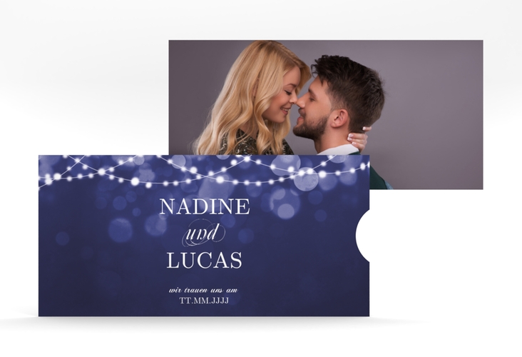 Hochzeitseinladung Lichtspiel Einsteckkarte blau hochglanz