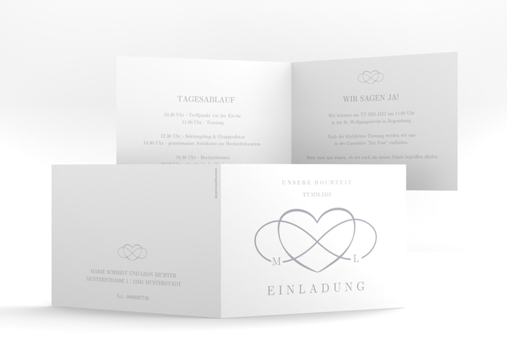 Hochzeitseinladung Infinity A6 Klappkarte quer grau