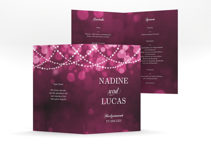 Menükarte Hochzeit Lichtspiel A5 Klappkarte hoch pink hochglanz