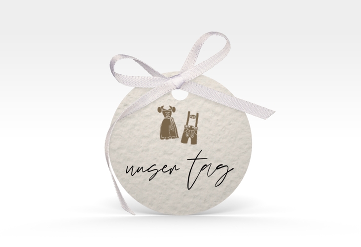Geschenkanhänger Hochzeit Trachtenhochzeit Geschenkanhänger, rund mit Dirndl und Lederhose