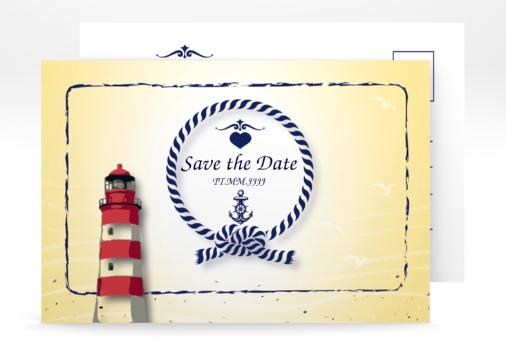 Save the Date-Postkarte Sylt A6 Postkarte gelb mit Leuchtturm