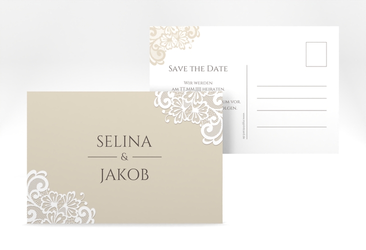 Save the Date-Postkarte Vintage A6 Postkarte mit floraler Spitze