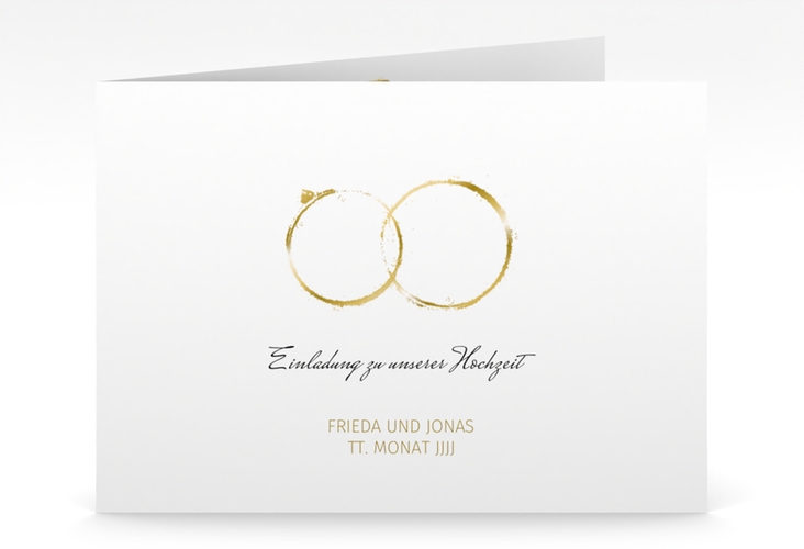 Hochzeitseinladung Trauringe mittlere Klappkarte quer hochglanz minimalistisch gestaltet mit zwei Eheringen
