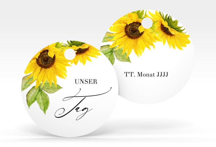 Geschenkanhänger Hochzeit Sonnenblume Geschenkanhänger, rund