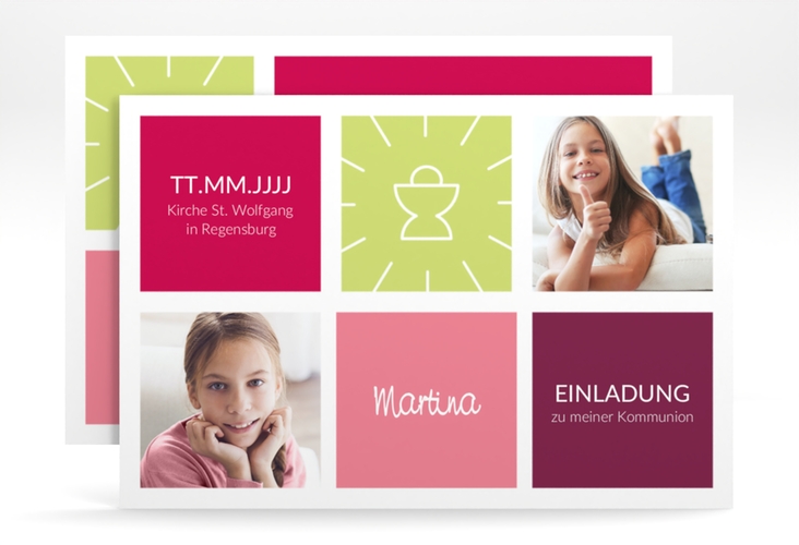 Kommunionseinladung Arcula A6 Karte quer pink