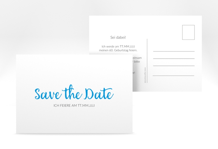 Save the Date-Postkarte Geburtstag Handwriting A6 Postkarte blau hochglanz