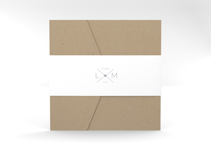 Hochzeitseinladung Initials Pocketfold grau mit Initialen im minimalistischen Design