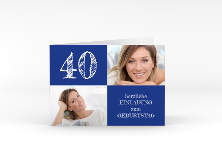 Einladung 40. Geburtstag Lebensfreude A6 Klappkarte quer blau