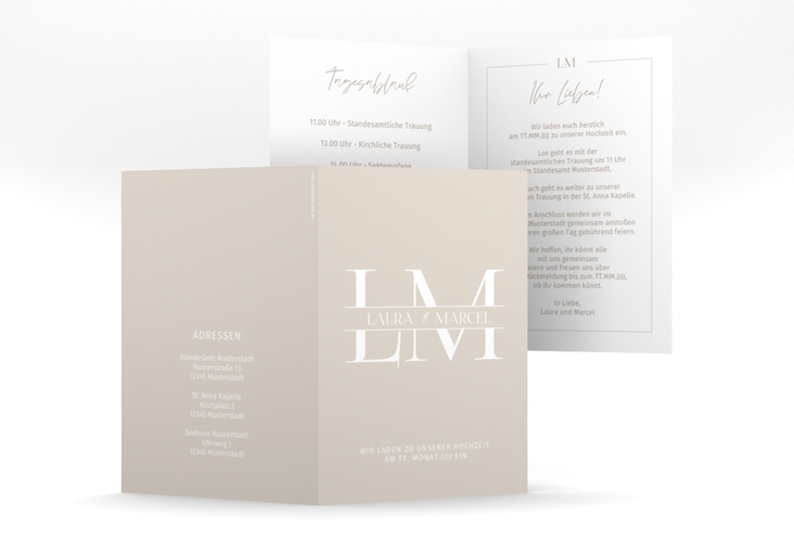 Einladungskarte Hochzeit Monogramm A6 Klappkarte hoch beige