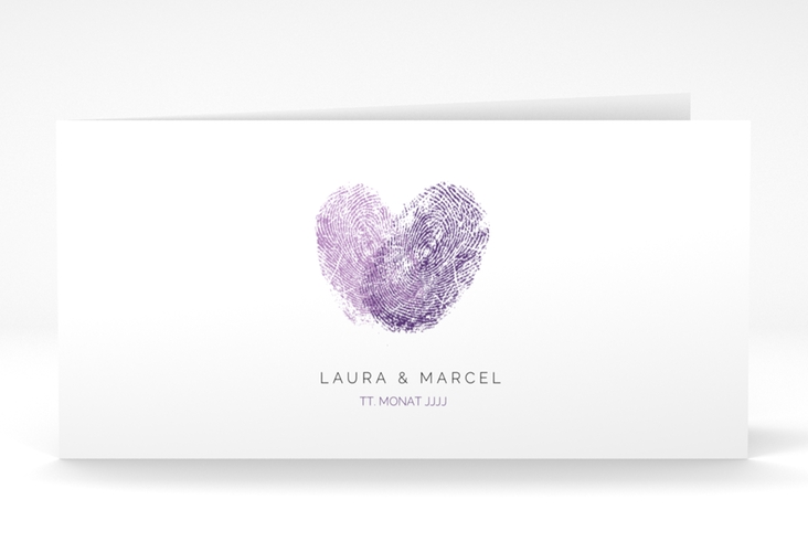 Dankeskarte Hochzeit "Fingerprint" DIN lang Klappkarte lila schlicht mit Fingerabdruck-Motiv