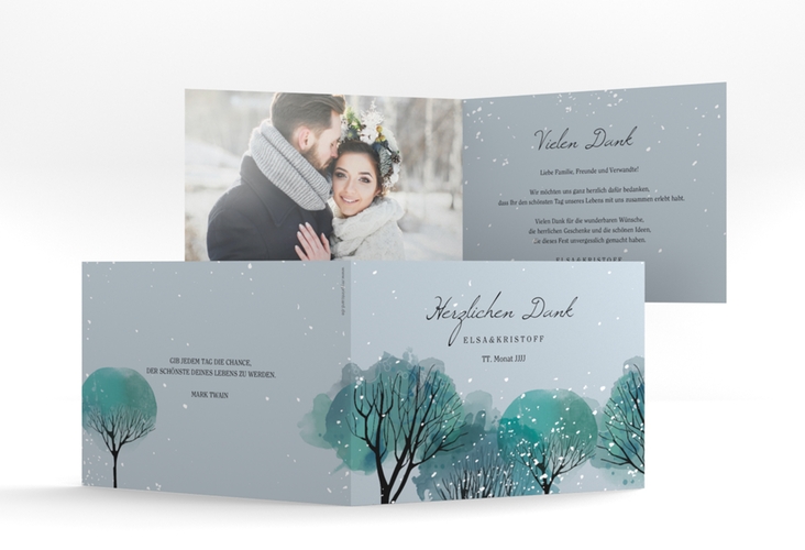 Danksagungskarte Hochzeit Winterhochzeit A6 Klappkarte quer blau