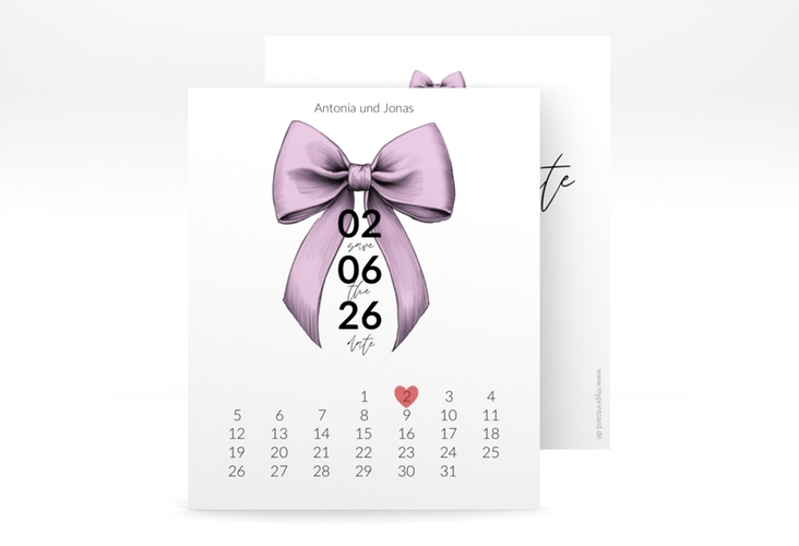 Save the Date-Kalenderblatt Schleife Kalenderblatt-Karte rosa hochglanz