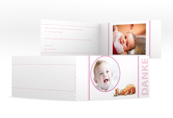 Danksagung Taufe Dinky lange Klappkarte quer rosa hochglanz