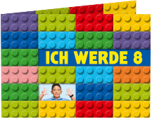 Einladungskarte Kindergeburtstag Bausteine A6 Klappkarte quer blau