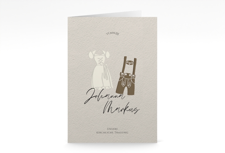Kirchenheft Hochzeit Trachtenhochzeit A5 Klappkarte hoch mit Dirndl und Lederhose