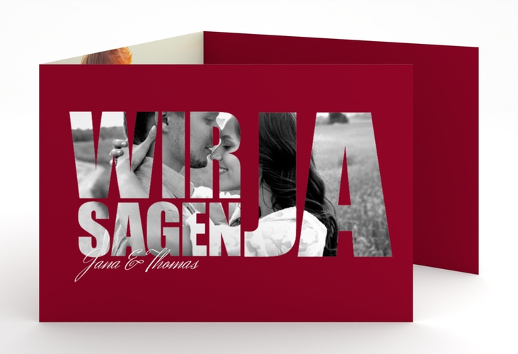 Hochzeitseinladung Letters A6 Doppel-Klappkarte rot hochglanz