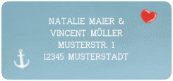 Klick: Details zu Absenderetikett Hochzeit "Ehehafen" anzeigen Absenderetikett Hochzeit "Ehehafen" 45,7 x 21,2 mm blau