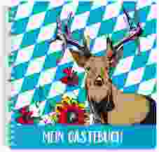 Gästebuch Geburtstag Platzhirsch Ringbindung blau