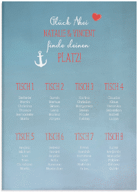 Klick: Details zu Sitzplan Leinwand Hochzeit "Ehehafen" anzeigen Sitzplan Leinwand Hochzeit "Ehehafen" 50 x 70 cm Leinwand blau
