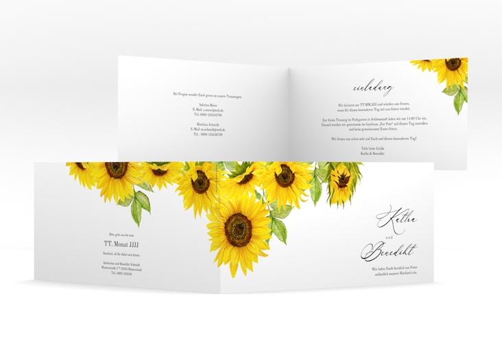 Hochzeitseinladung "Sonnenblume" lange Klappkarte quer hochglanz