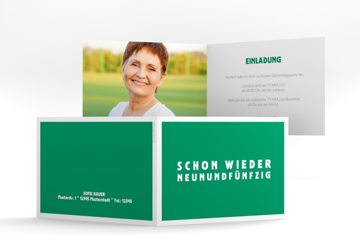 Einladung 60. Geburtstag Gag A6 Klappkarte quer gruen hochglanz