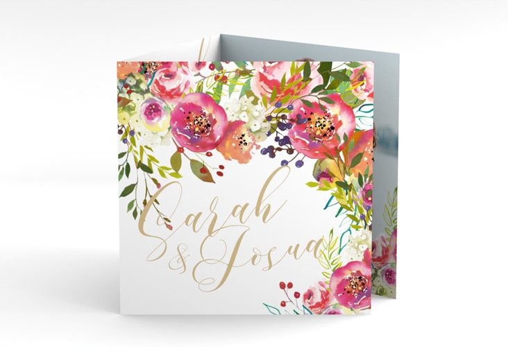 Dankeskarte Hochzeit Flowerbomb quadr. Doppel-Klappkarte weiss hochglanz